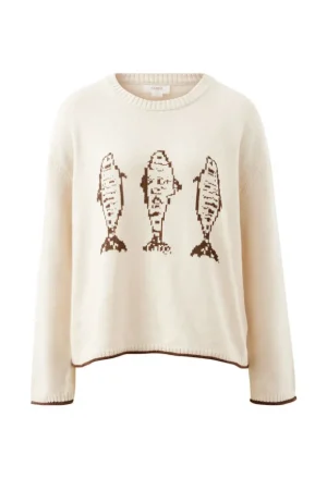 Sweats & Fleece|Knitwear^Ceres Life Mira Knitted Crew Ecru Chocolate Sardine